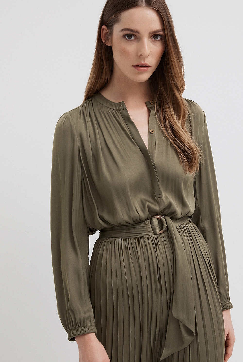 Long Sleeve Half Placket Dress
