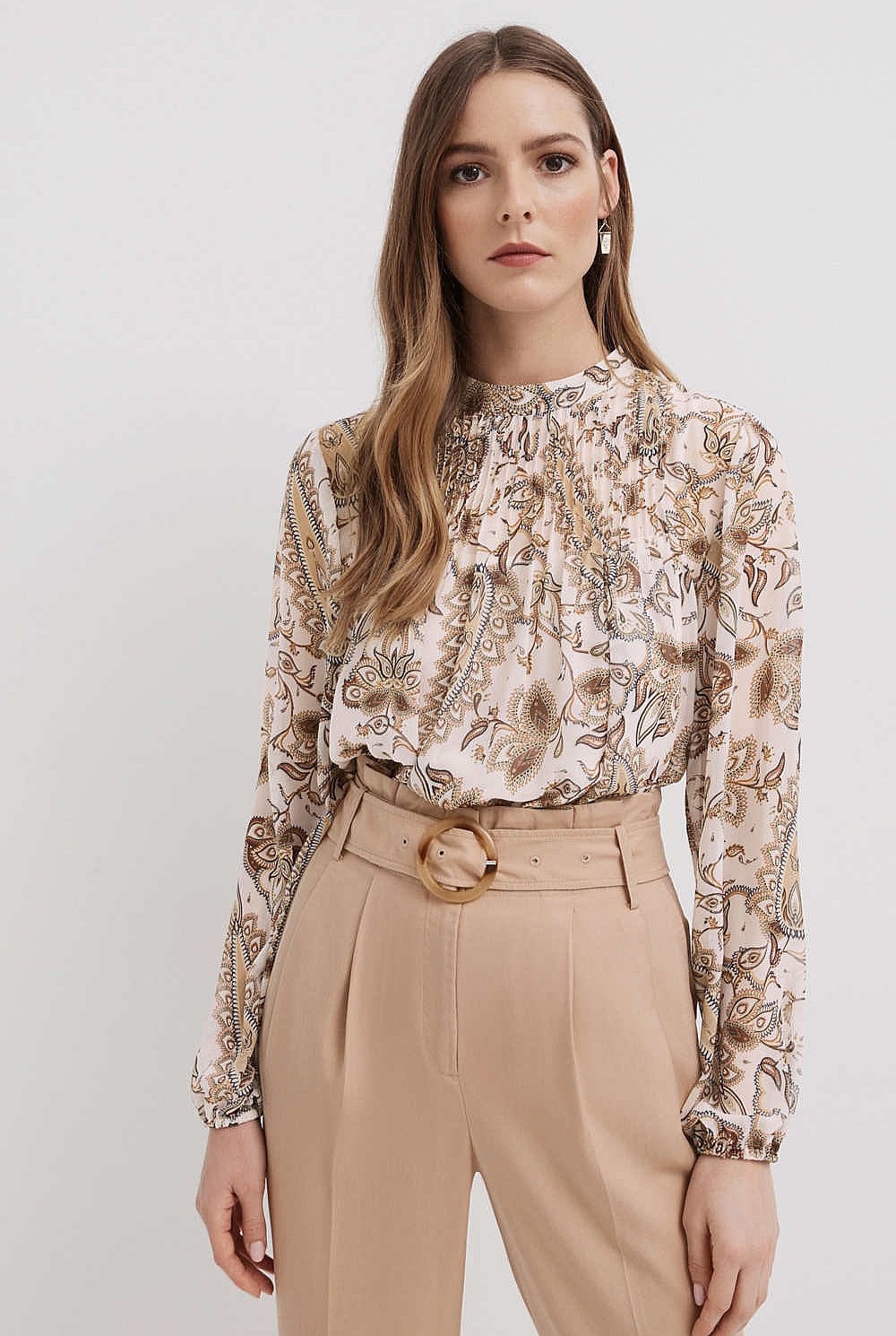 Long Sleeve Pleat Blouse