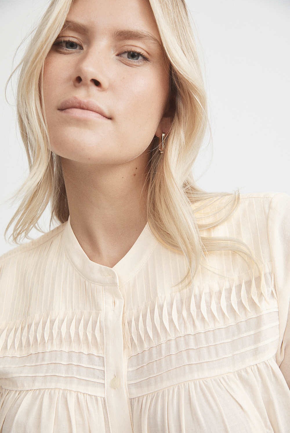 Cotton Pintuck Detail Blouse