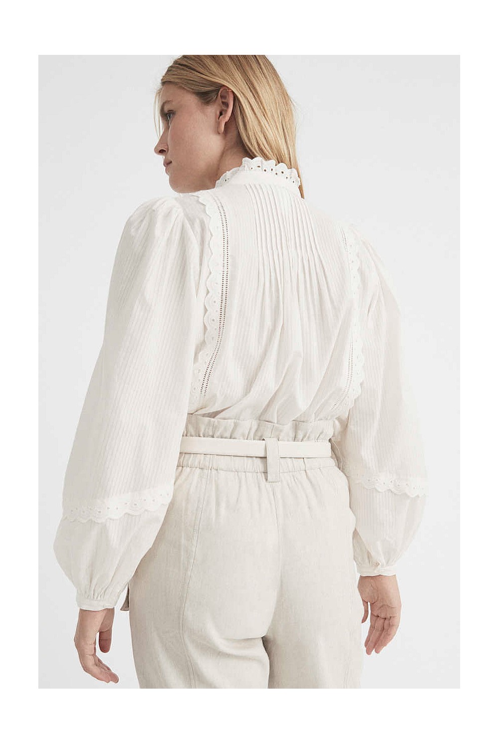 Self-Stripe Lace Blouse