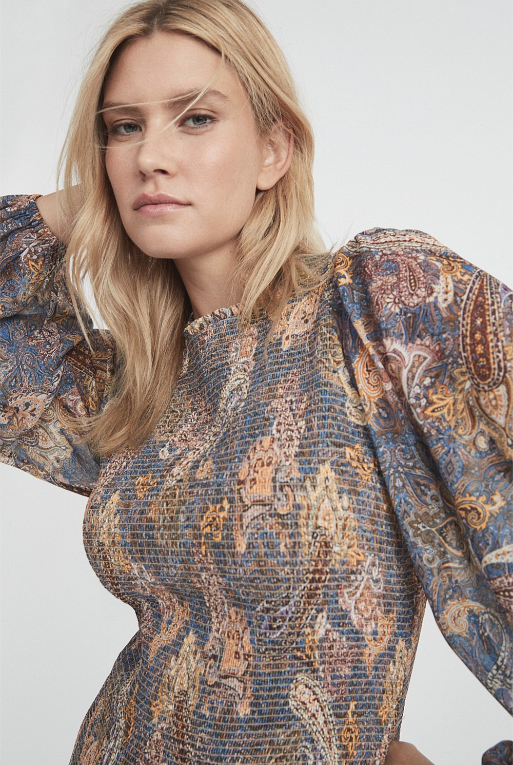 Print Shirred Mini Dress