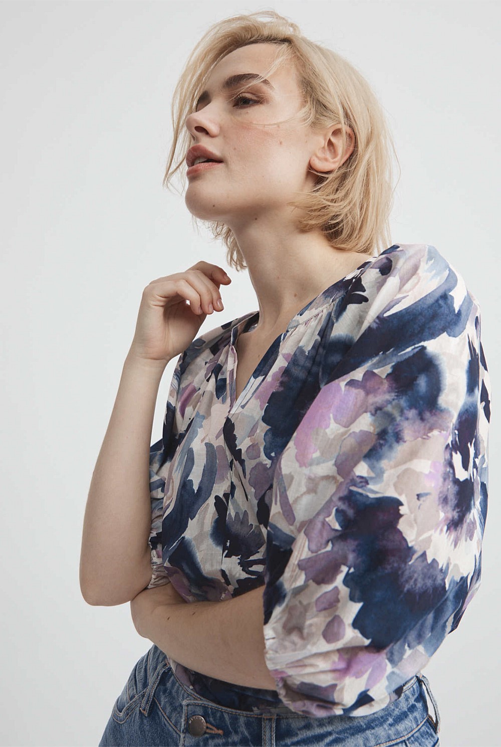 Print Puff Sleeve Blouse