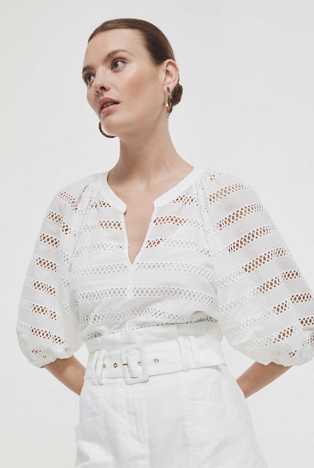 Lattice Split Neck Blouse