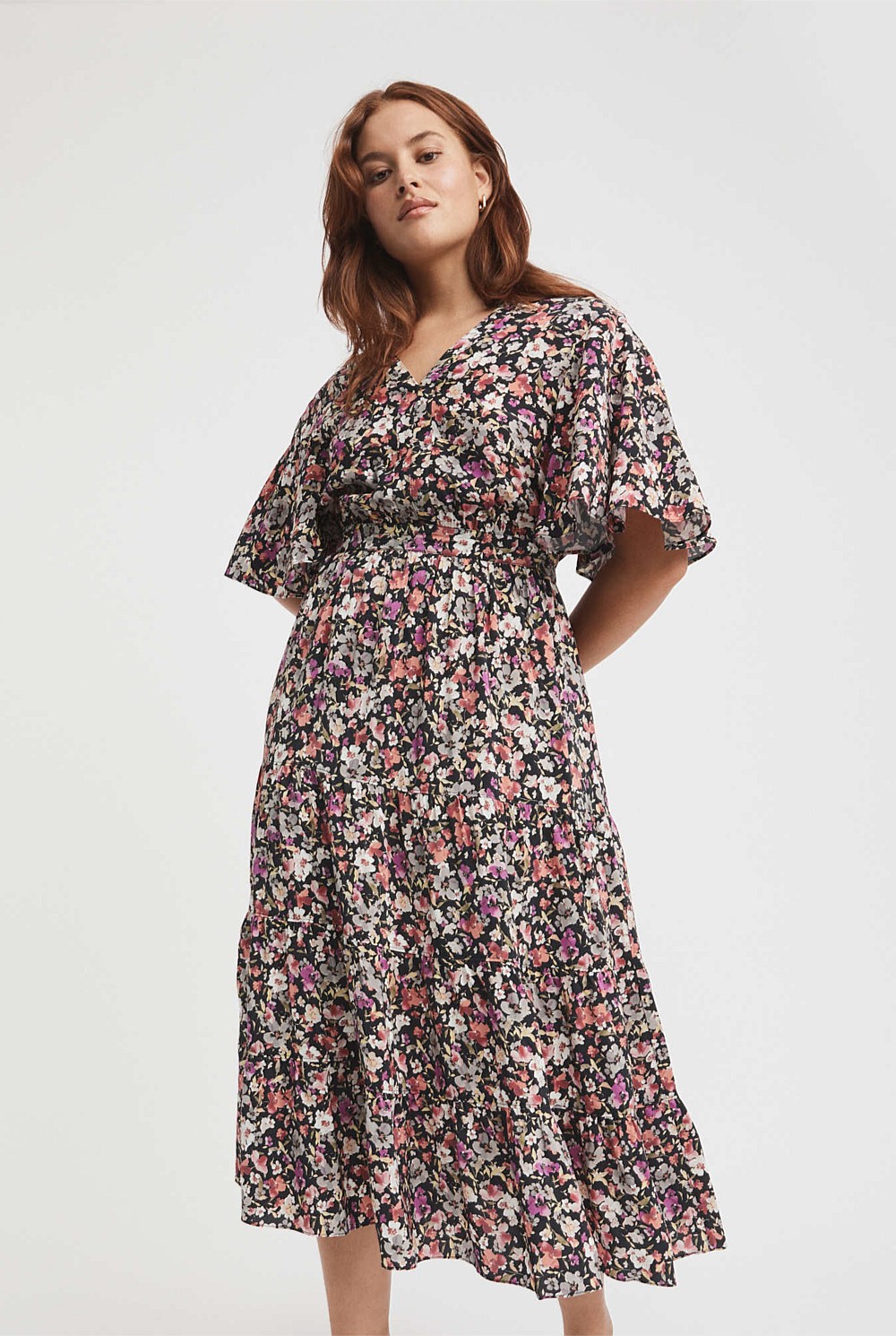 Ditsy Print Soft Sleeve Dress
