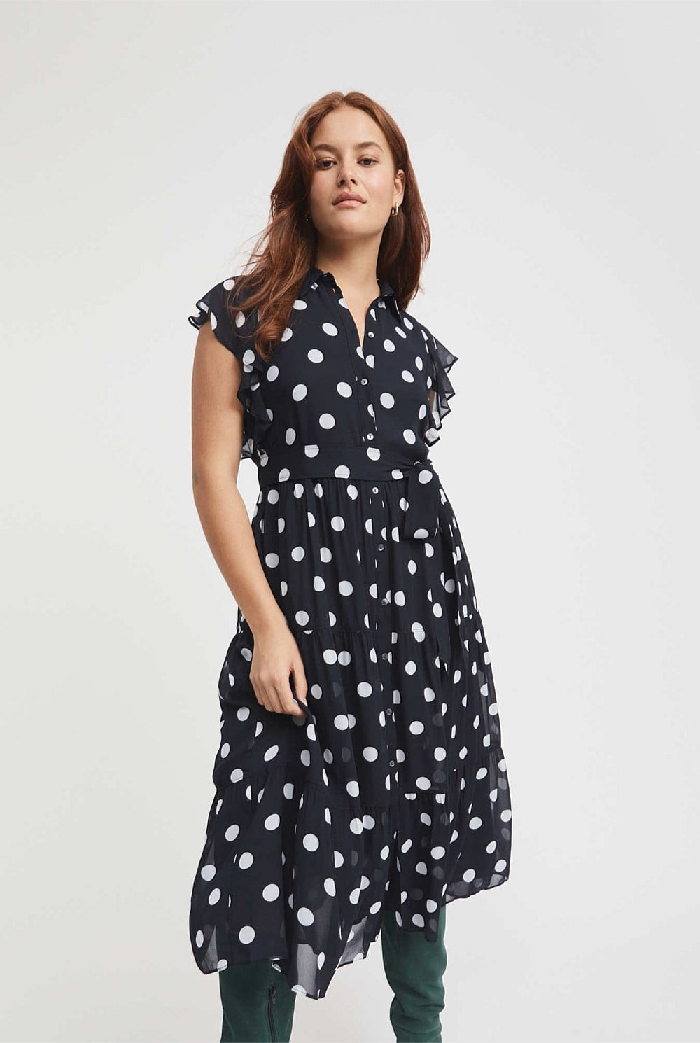 Viscose Spot Print Midi Dress