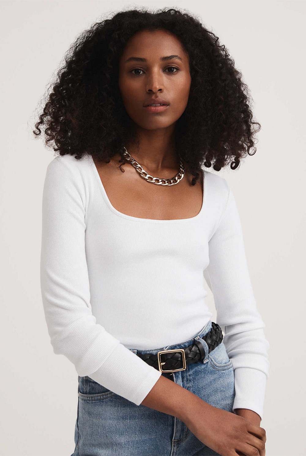 Cotton Long Sleeve Scoop Top