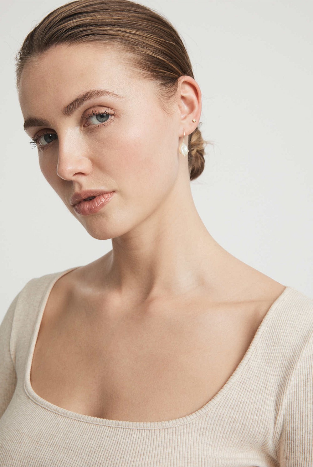 Cotton Rib Wide Neck Top