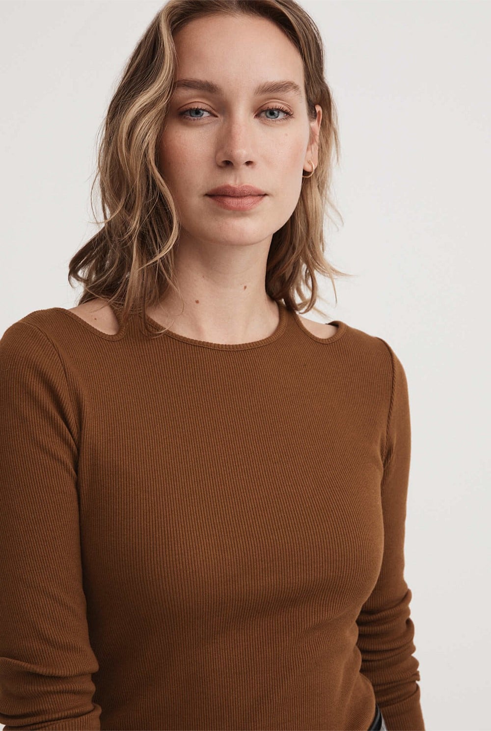 Cotton Rib Cut Out Long Sleeve Top