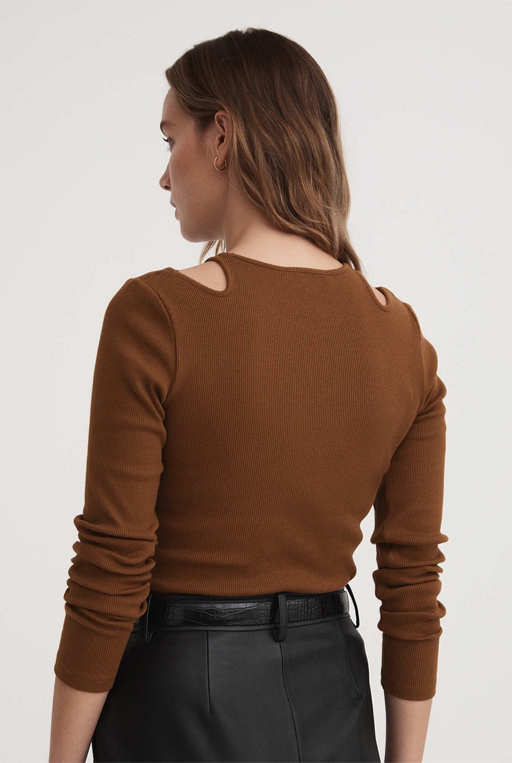 Cotton Rib Cut Out Long Sleeve Top