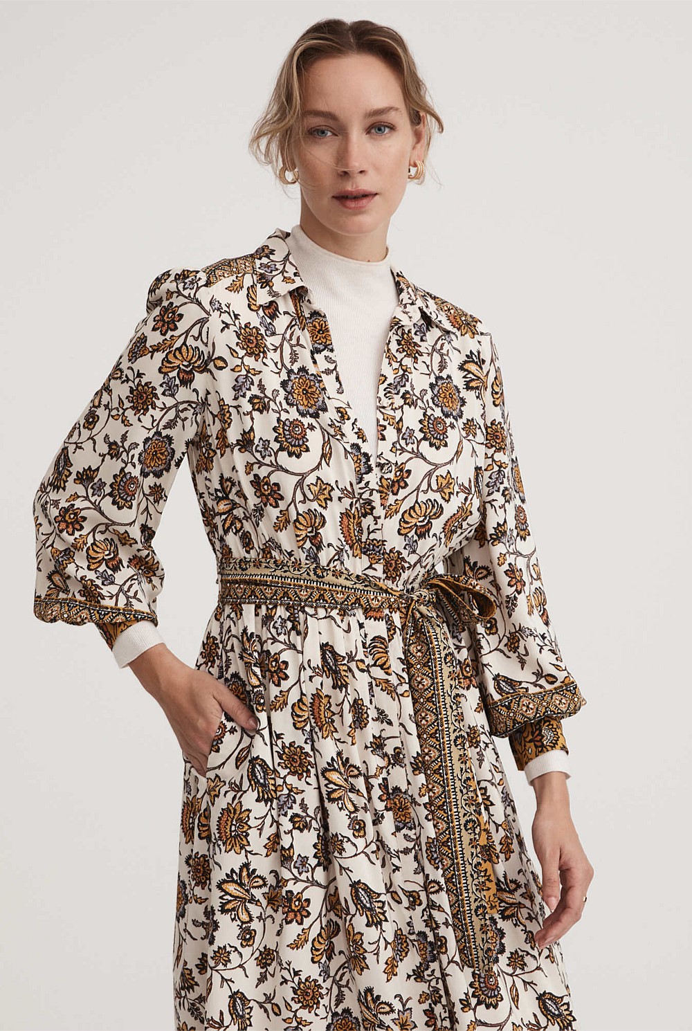 Border Print Shirt Dress