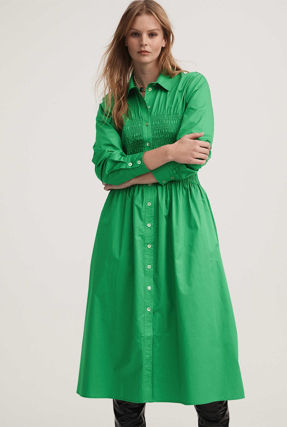 Shirred Shirt Dress