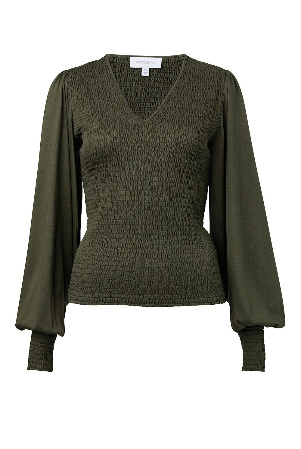 Cotton Blend Shirred V Neck Top