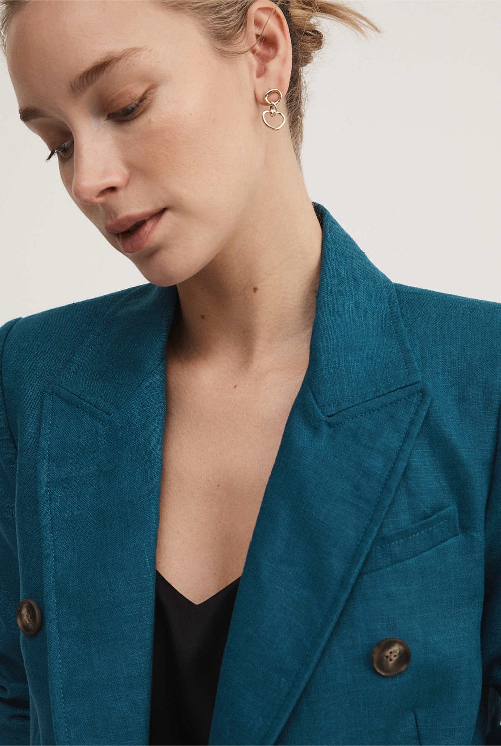 Linen Double-Breasted Crop Sleeve Blazer