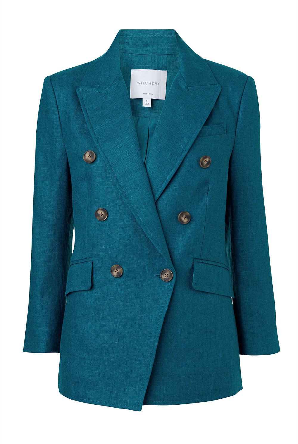 Linen Double-Breasted Crop Sleeve Blazer