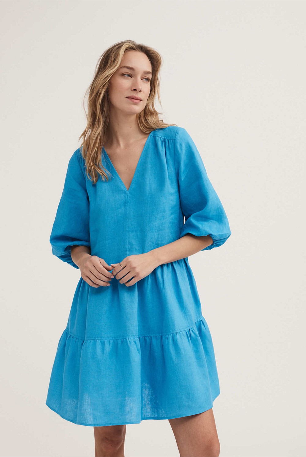 Linen Tiered Trapeze Dress