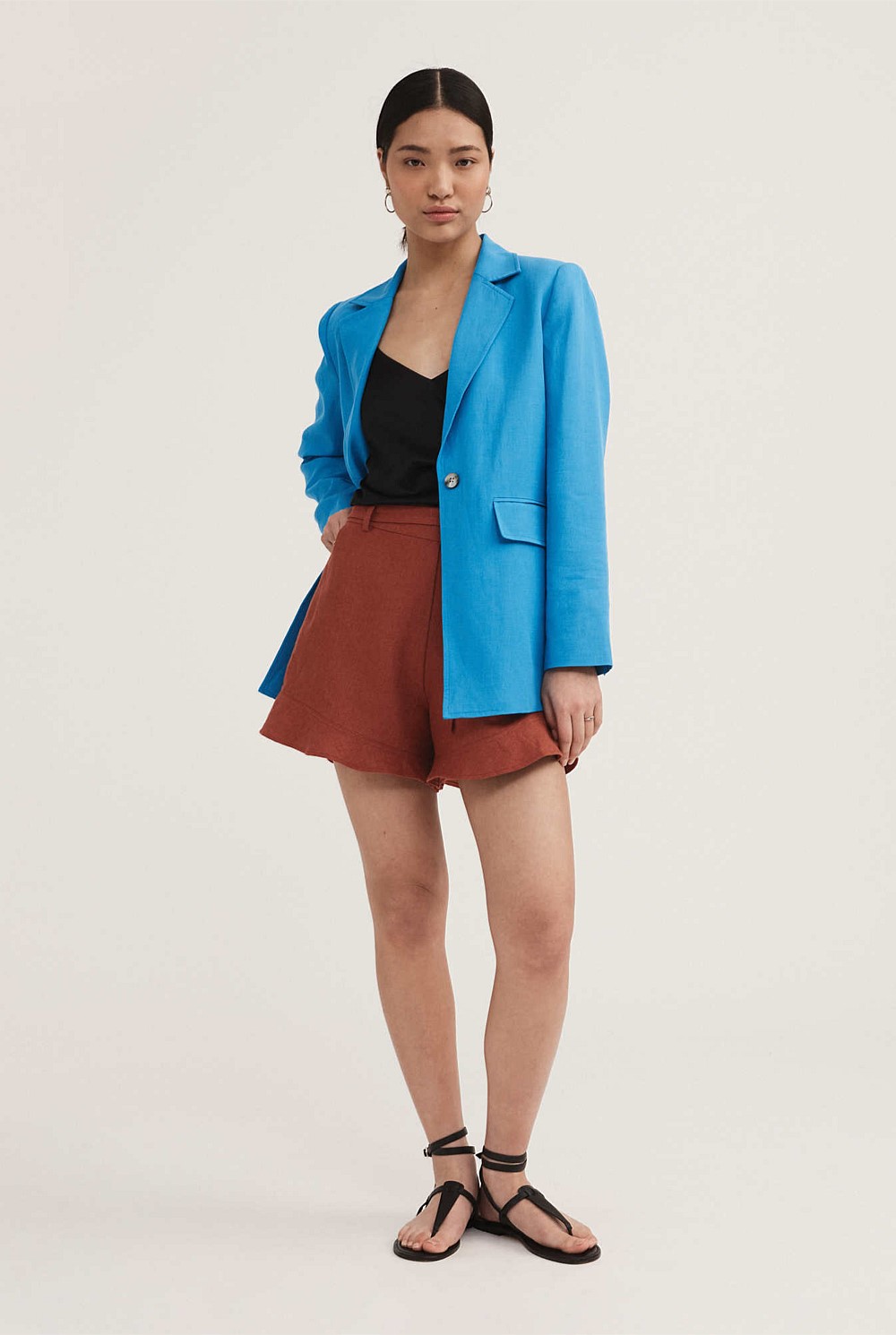 Linen Blend Long Line Blazer