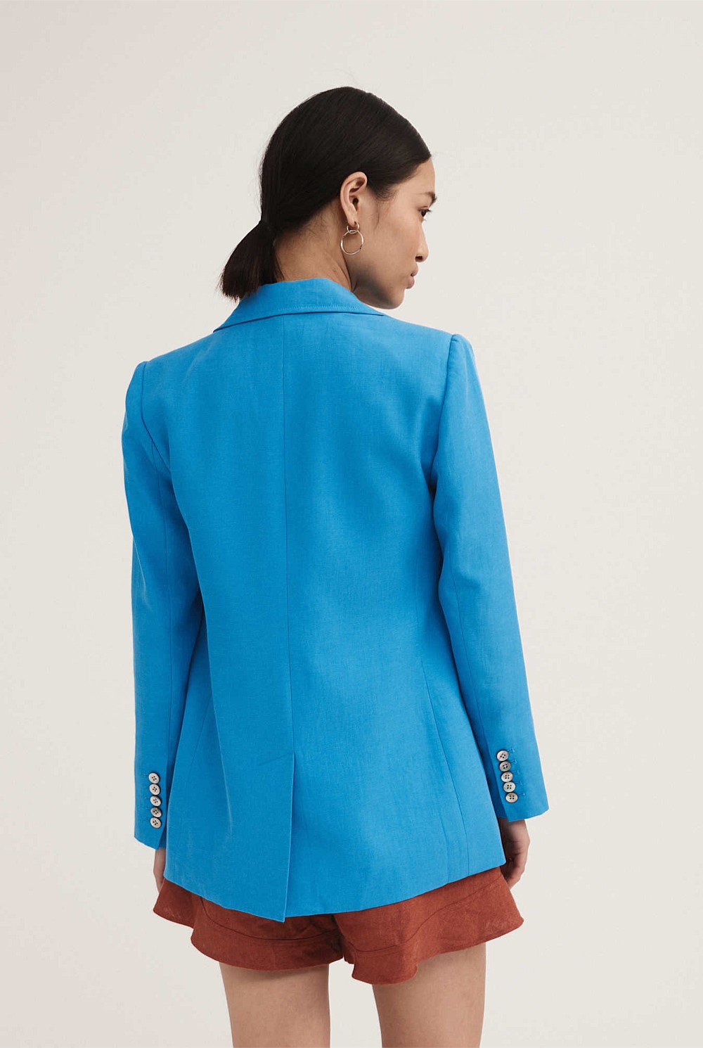 Linen Blend Long Line Blazer