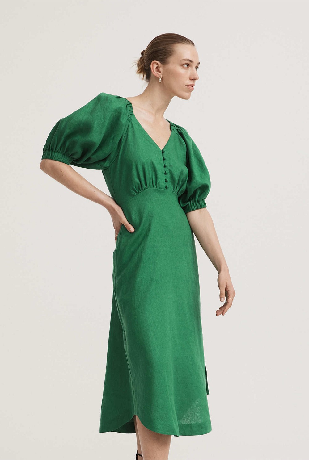 Linen Puff Sleeve Dress