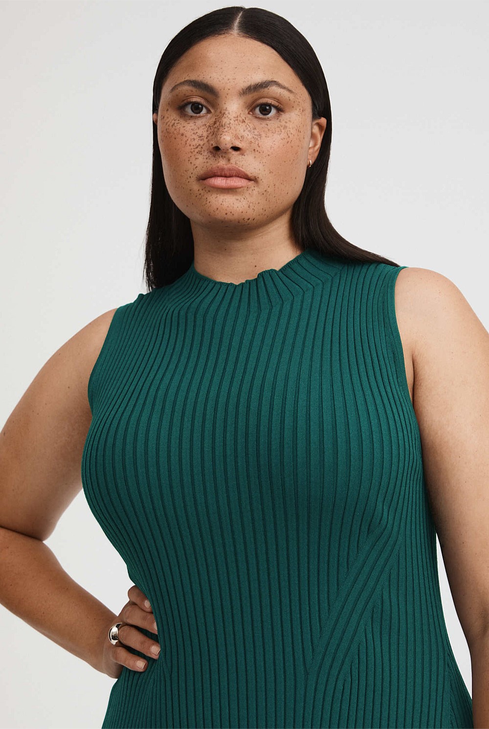 Petrol Green Knit Rib Mock Neck Dress - Women's A Line Dresses | Witchery