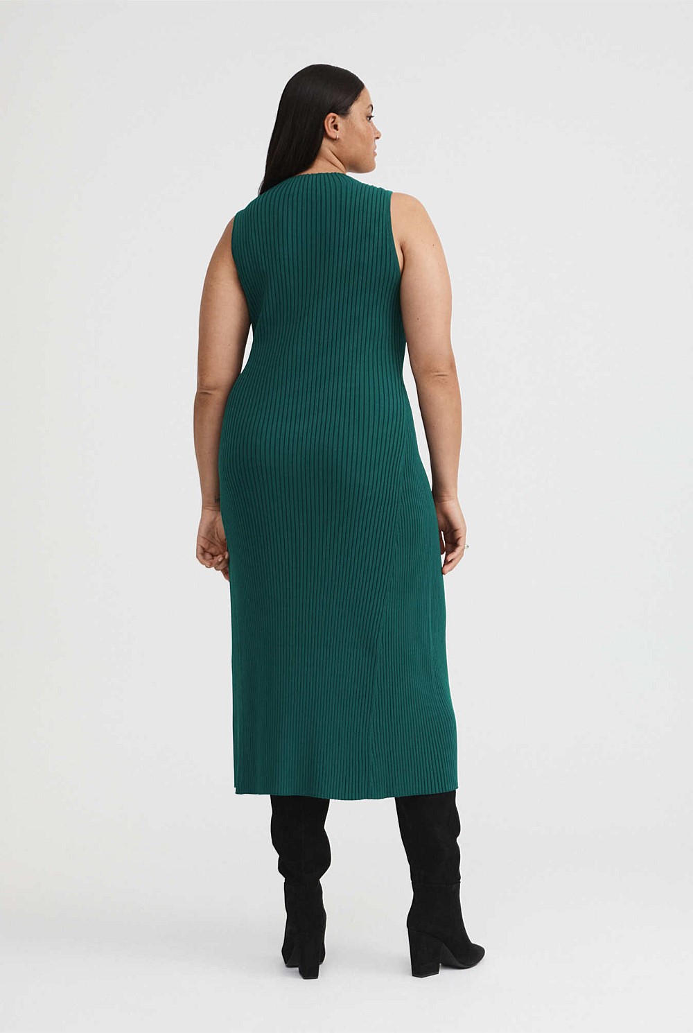 Petrol Green Knit Rib Mock Neck Dress - Women's A Line Dresses | Witchery