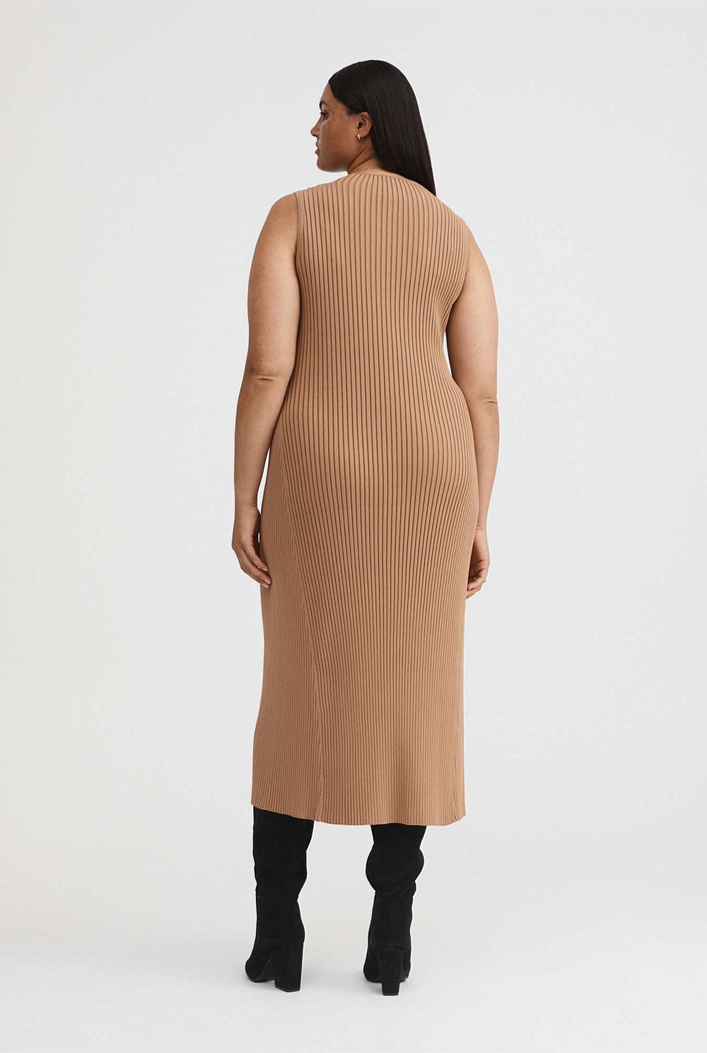 Camel Knit Rib Mock Neck Dress - Women's Knit Dresses | Witchery