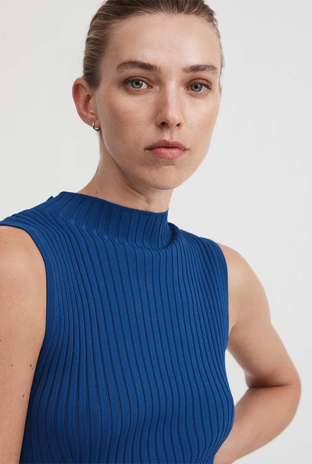Eclipse Blue Knit Rib Mock Neck Dress - Women's Knit Dresses | Witchery