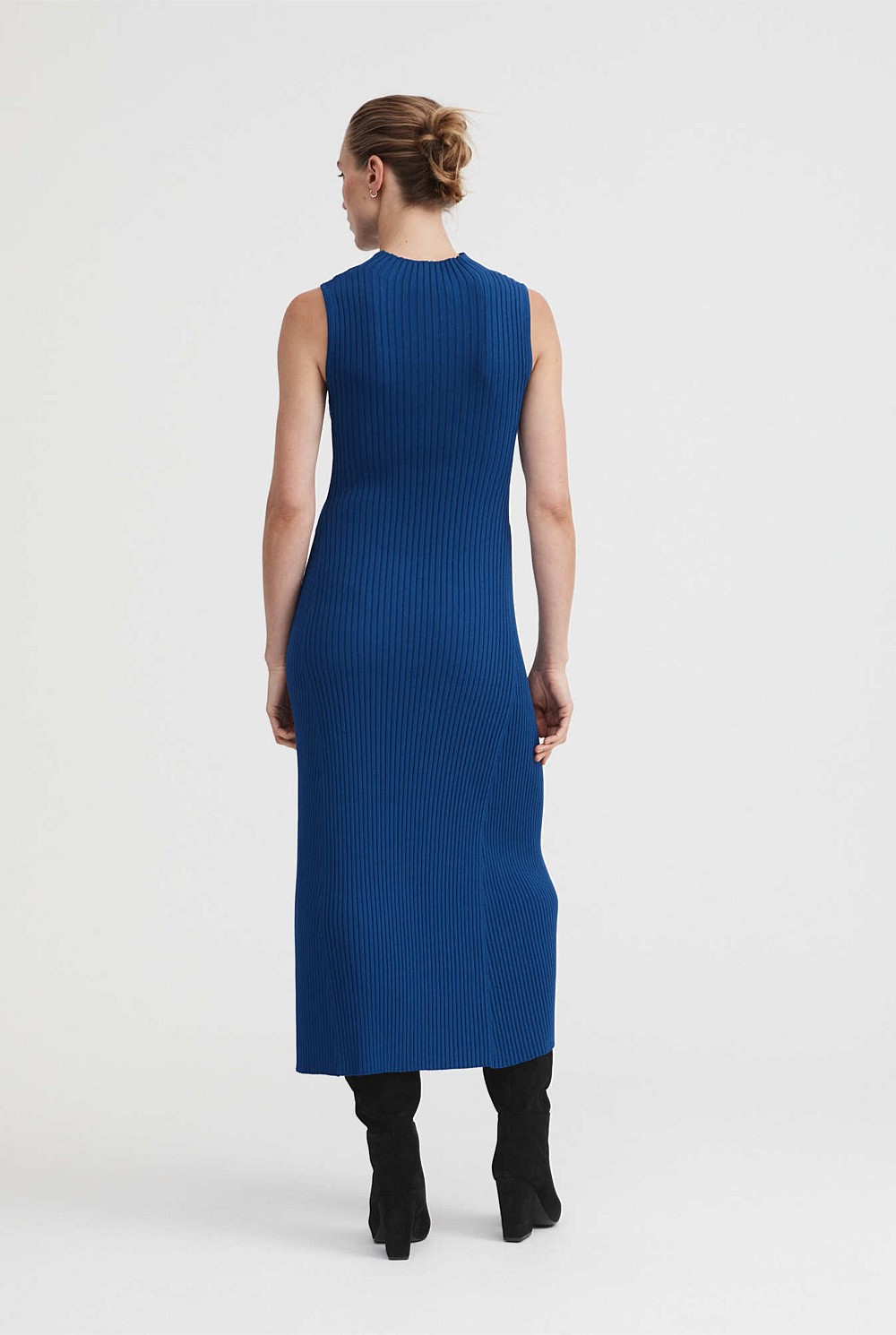 Eclipse Blue Knit Rib Mock Neck Dress - Women's Knit Dresses | Witchery