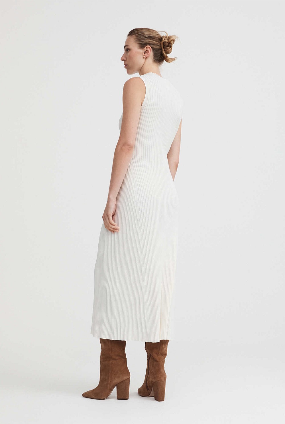 Chalk Knit Rib Mock Neck Dress - Women's A Line Dresses | Witchery