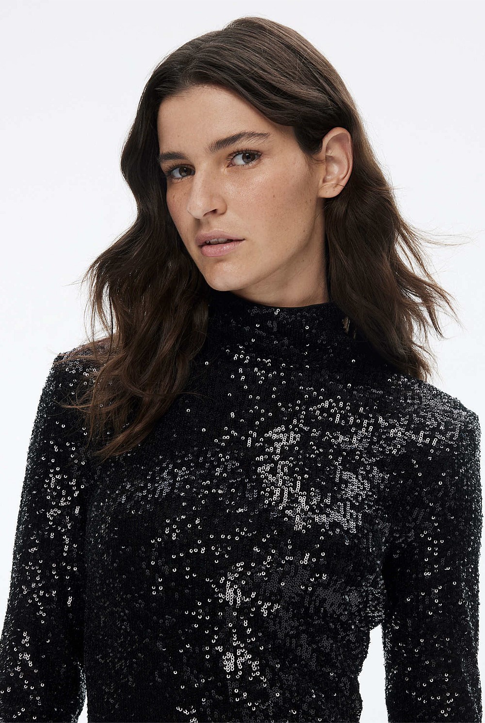 Sequin Mock Neck Dress