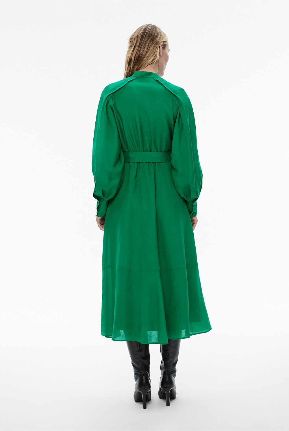 High Neck Pintuck Midi Dress