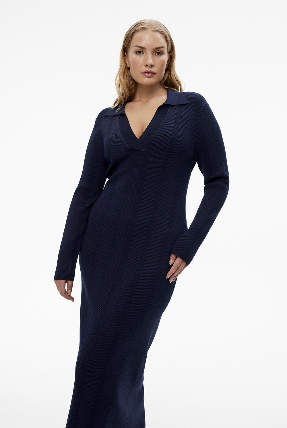 Crepe Henley Knit Dress