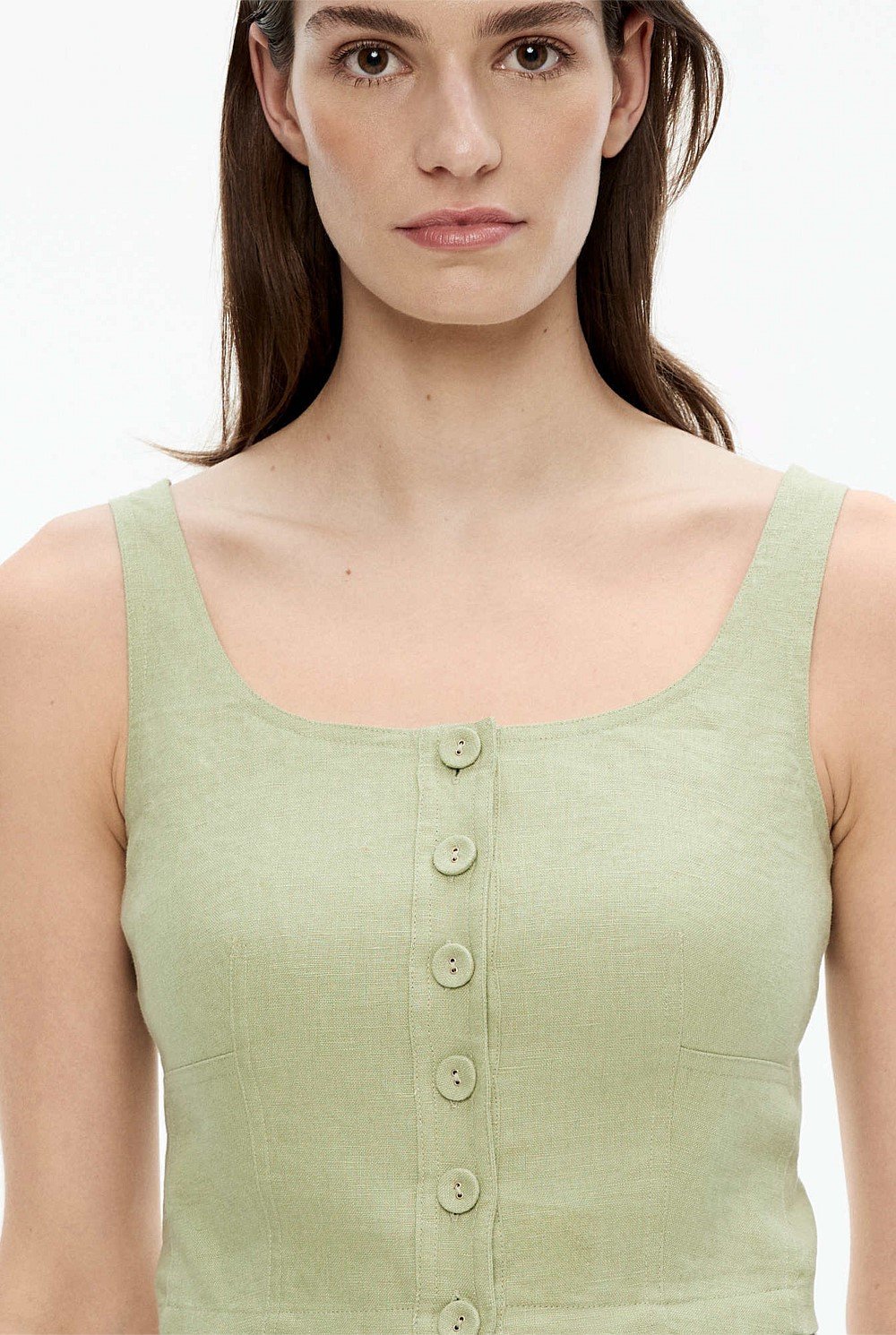 French Linen Cropped Button Bodice