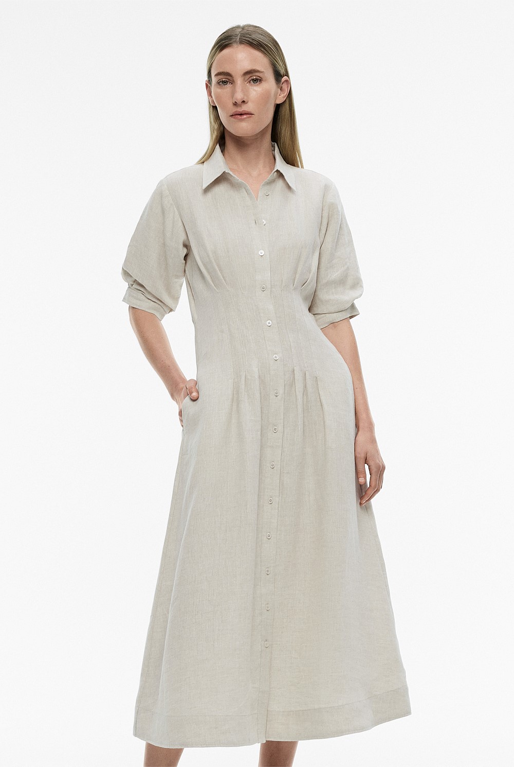 French Linen Dart Midi Dress