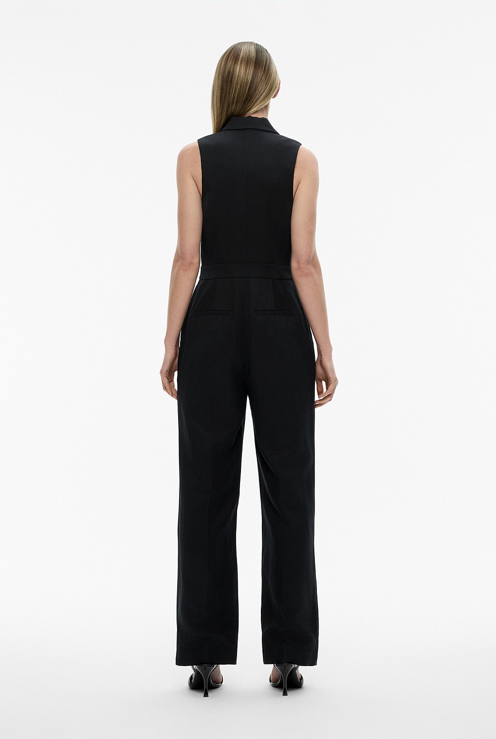 Linen Blend Tuxedo Jumpsuit