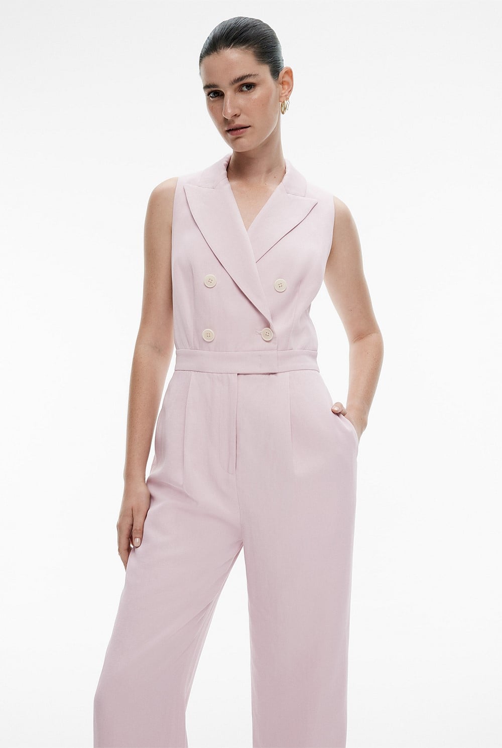 Linen Blend Tuxedo Jumpsuit
