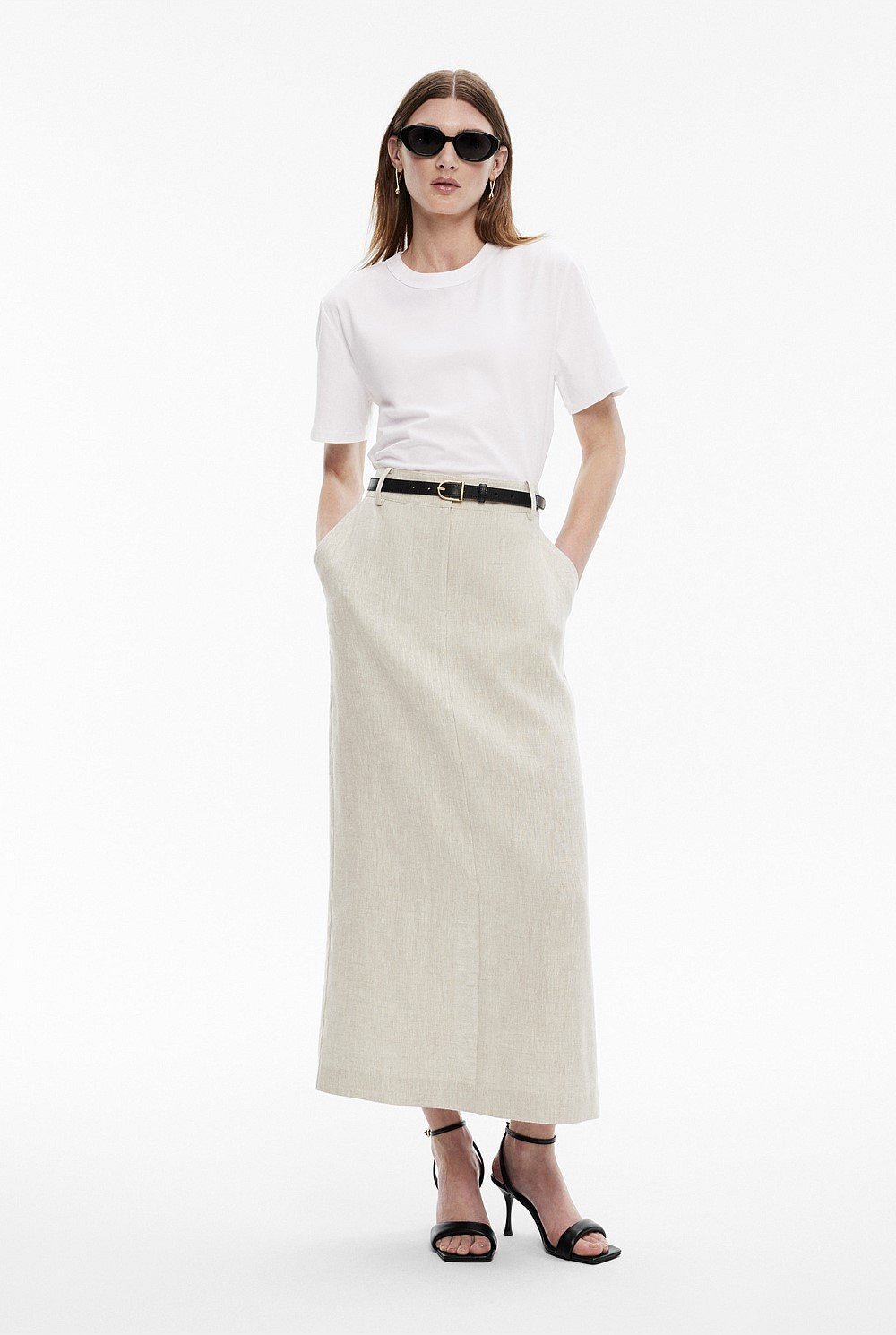 Yarn Dye Linen Tailored Maxi Skirt