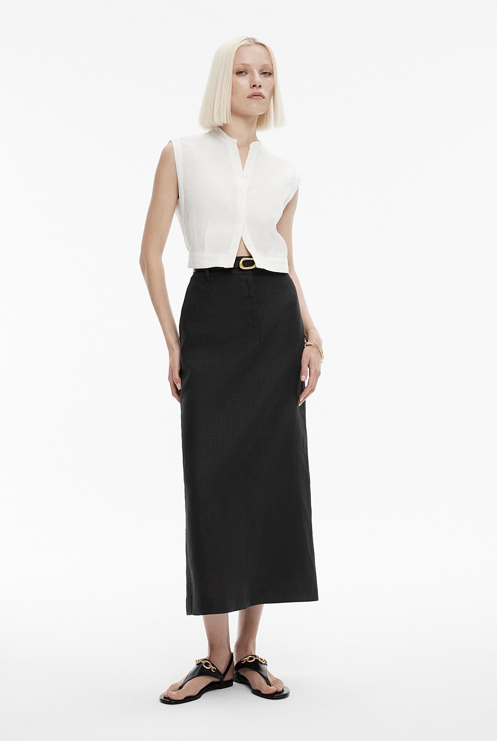 Linen Tailored Maxi Skirt