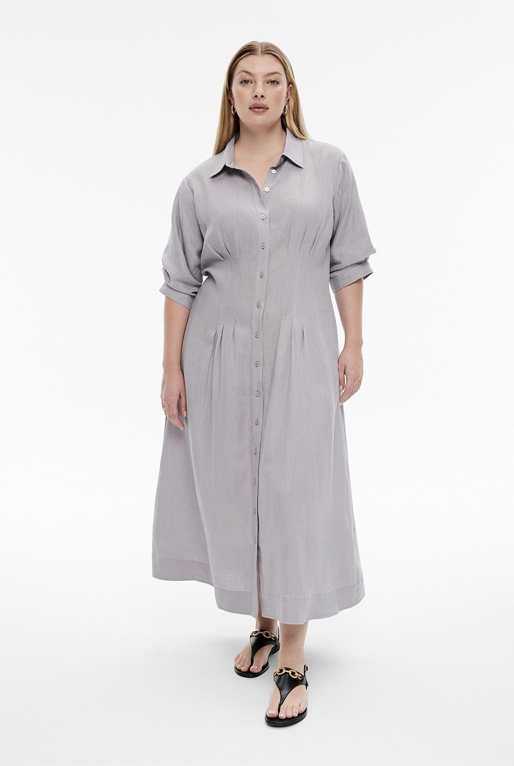 French Linen Dart Midi Dress