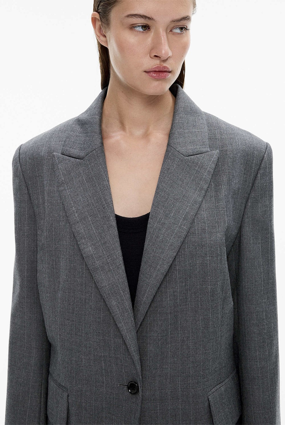 Wool Blend Pinstripe Blazer