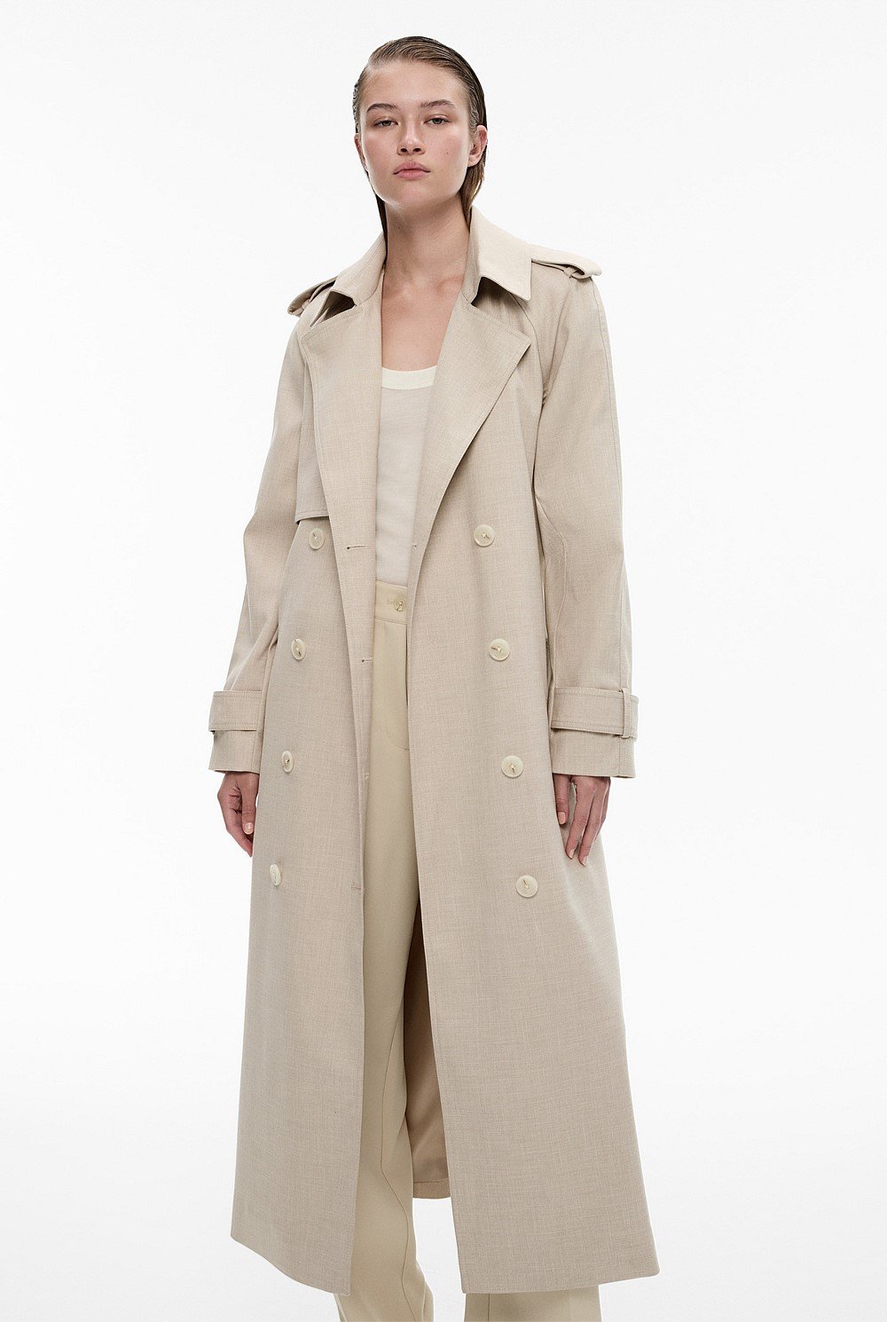 Yarn-Dye Draped Trench Coat