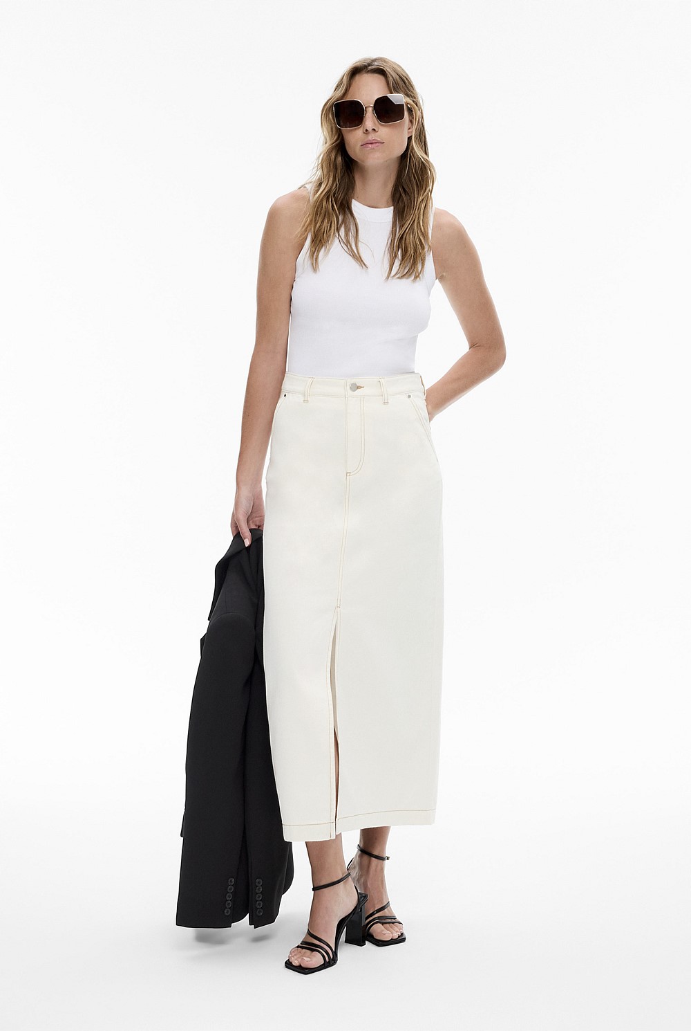 Denim Split Longline Skirt