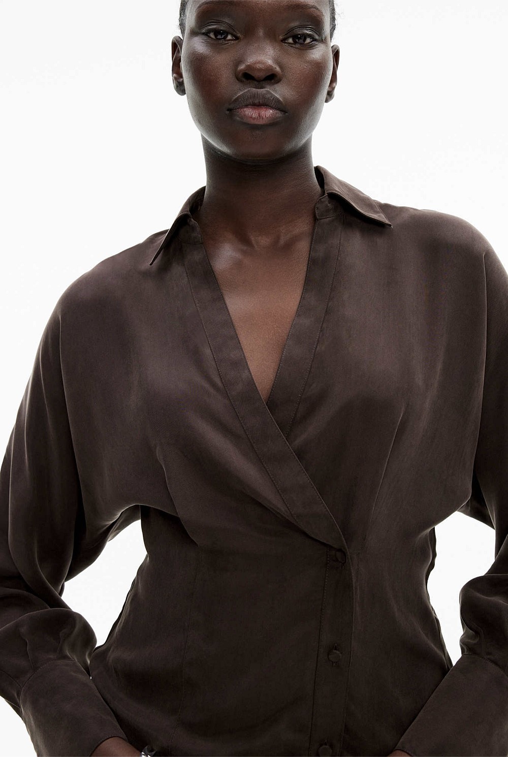 Button Detail Wrap Blouse