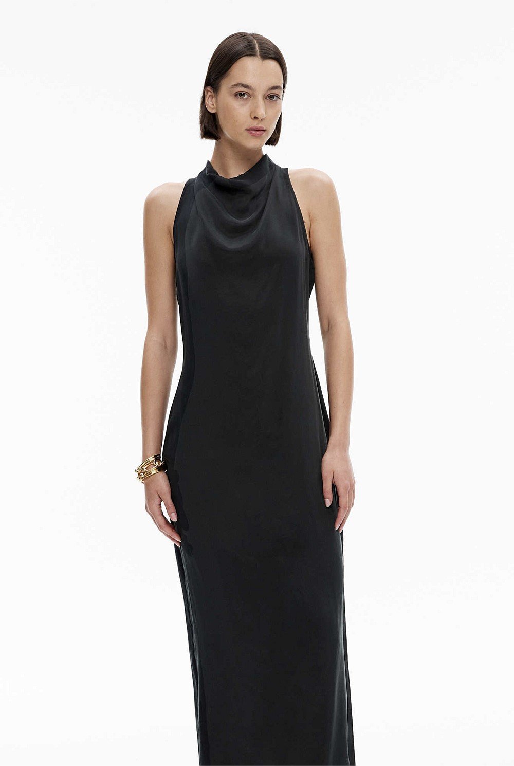 Cupro Mock Neck Dress