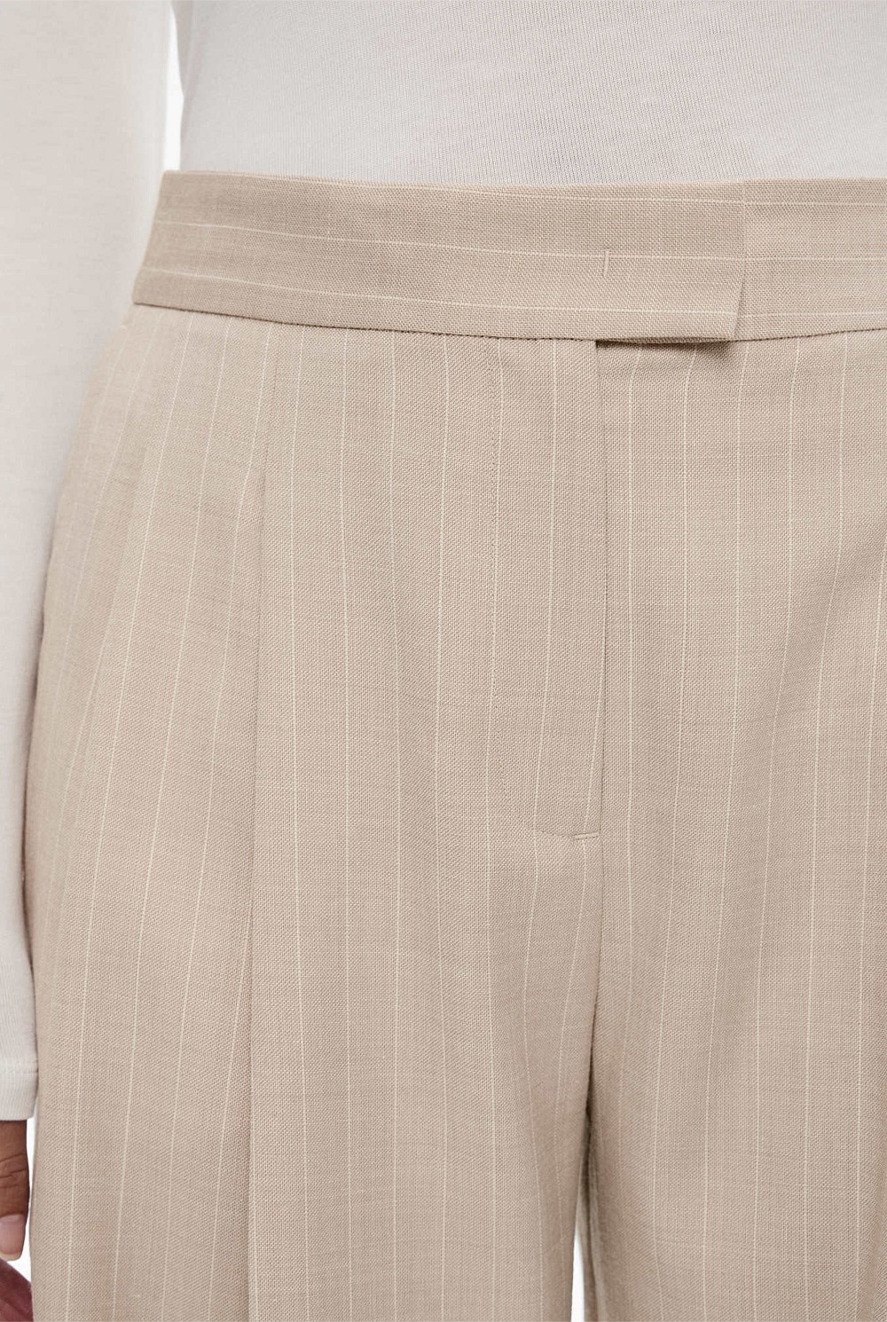 Wool Blend Pinstripe Pleat Trouser