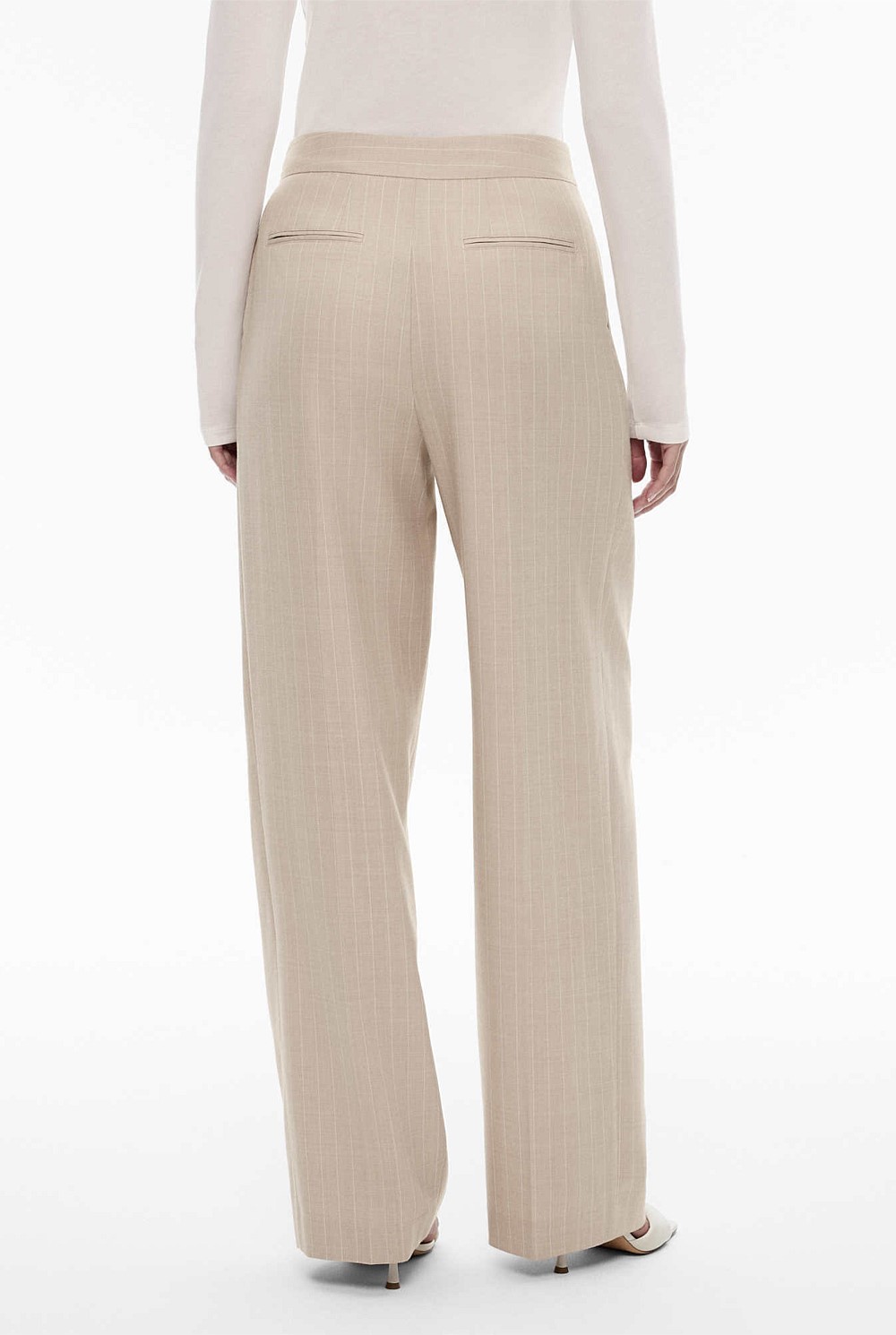 Wool Blend Pinstripe Pleat Trouser