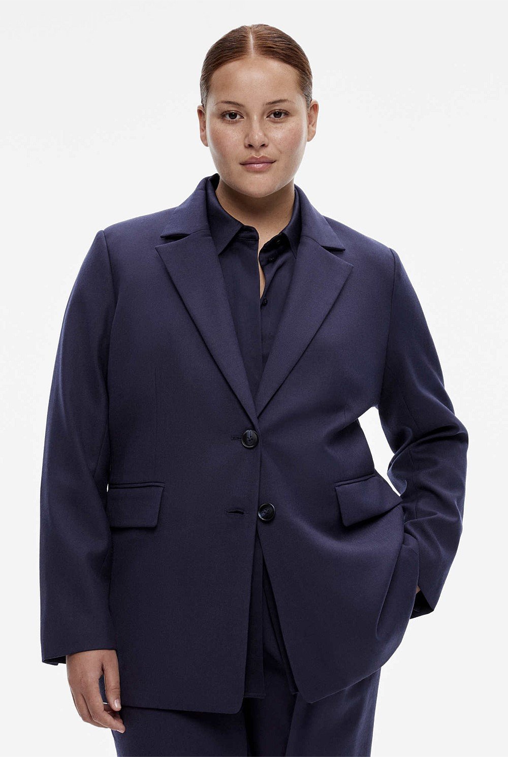 Wool Blend Single-Breasted Boxy Blazer