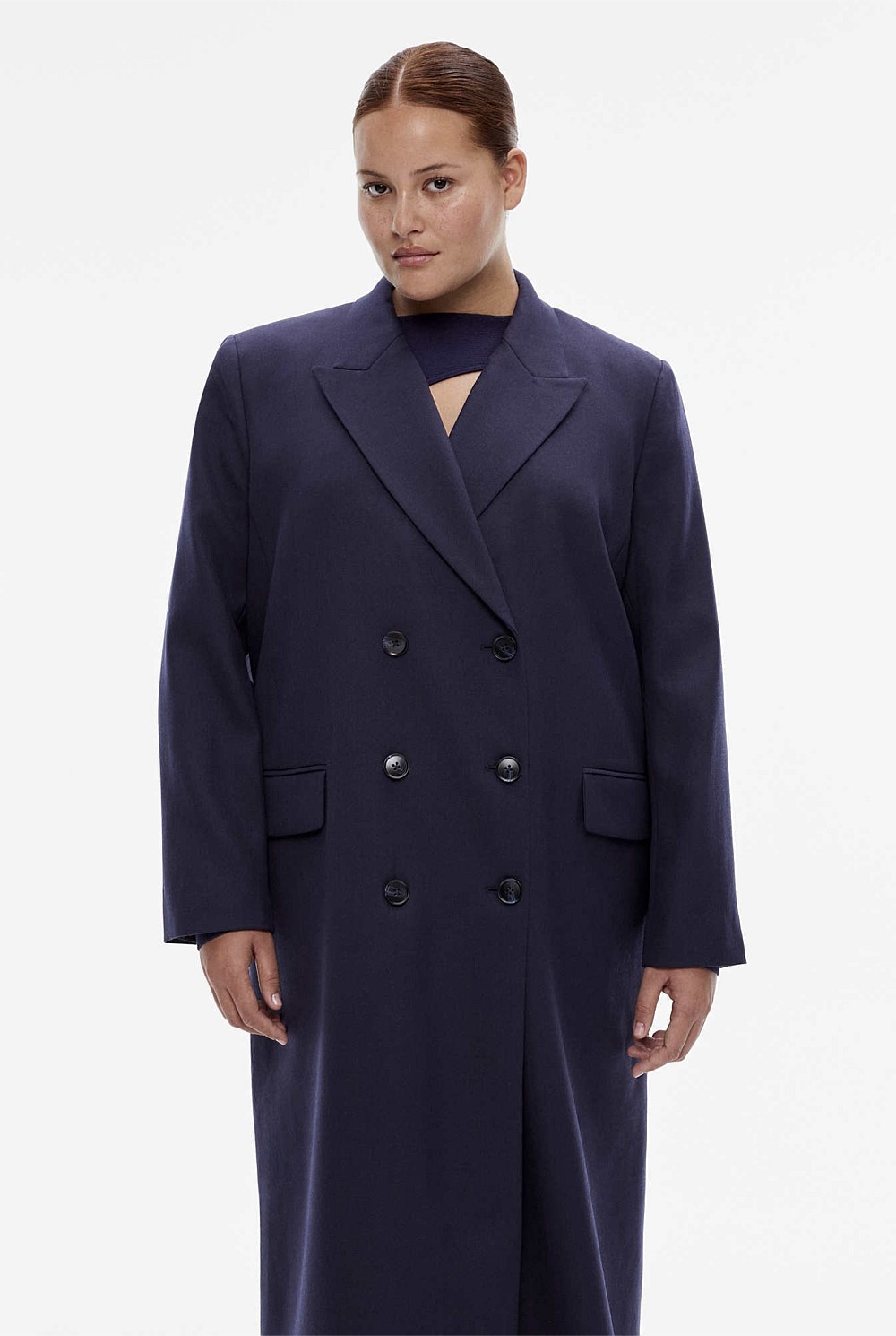 Wool Blend Double-Breasted Blazer Coat