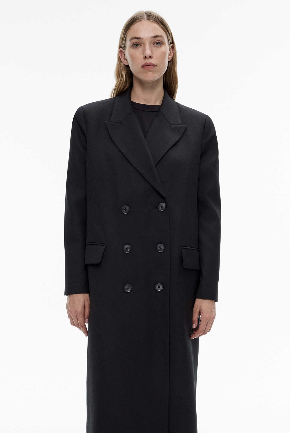 Wool Blend Double-Breasted Blazer Coat