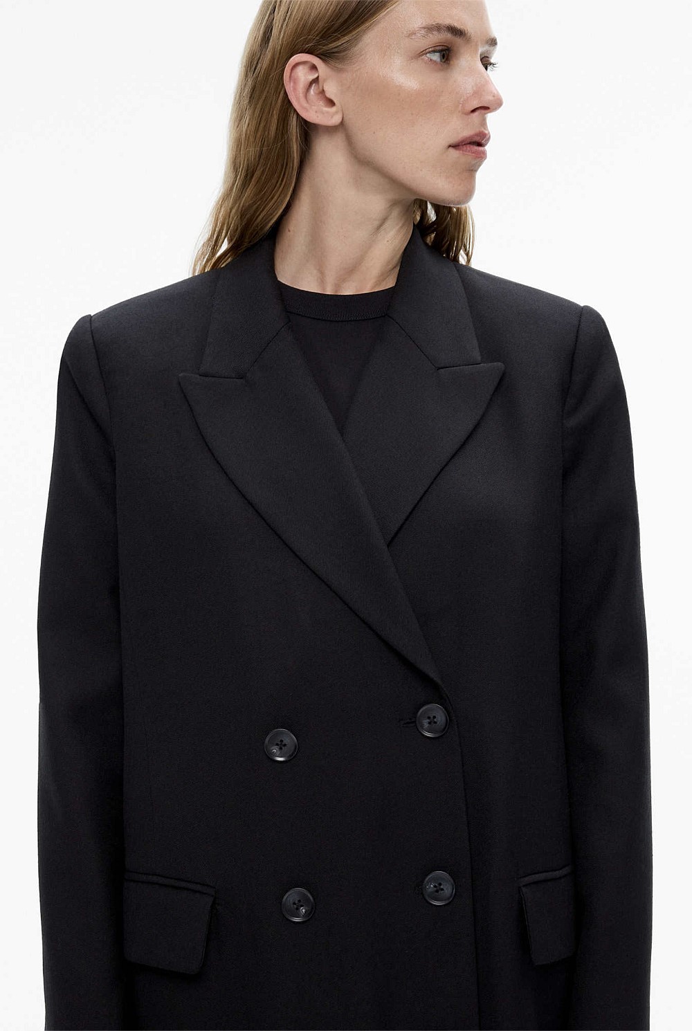 Wool Blend Double-Breasted Blazer Coat