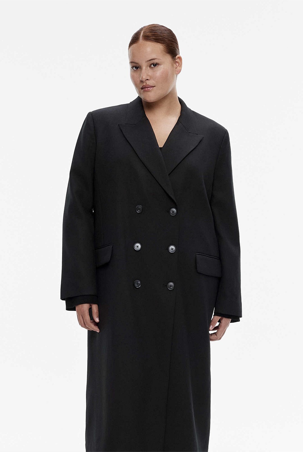 Wool Blend Double-Breasted Blazer Coat